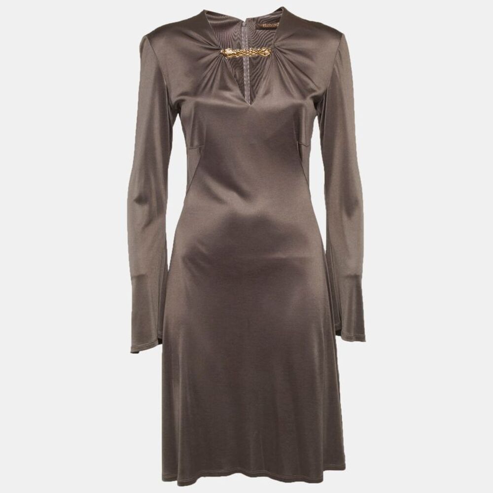 Roberto Cavalli Grey Jersey Ruched Mini Dress M